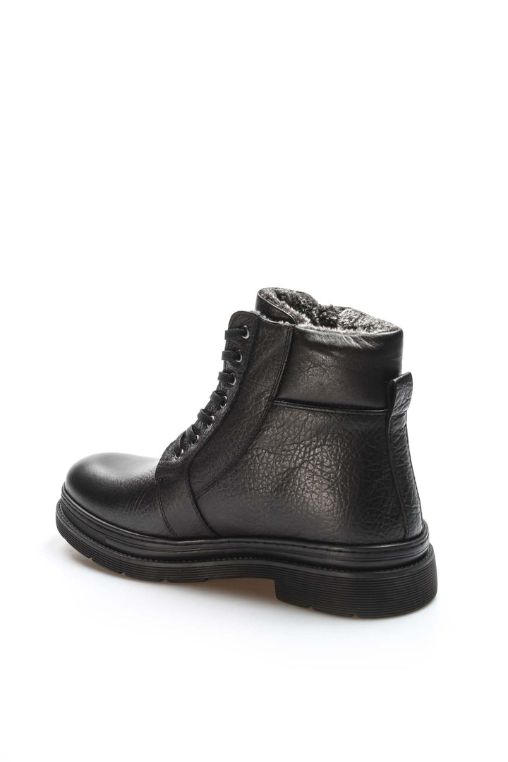 Men's Black Leather Ankle Boots with Side Zipper and Lace-Up Design - Wessi