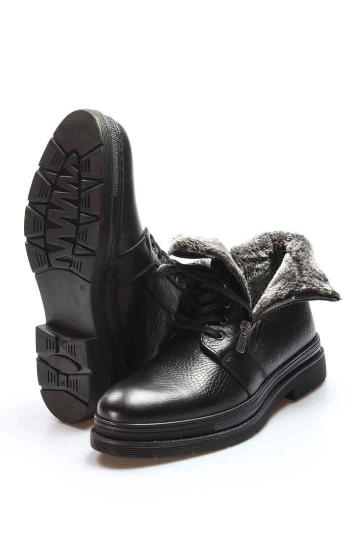 Men's Black Leather Ankle Boots with Side Zipper and Lace-Up Design - Wessi