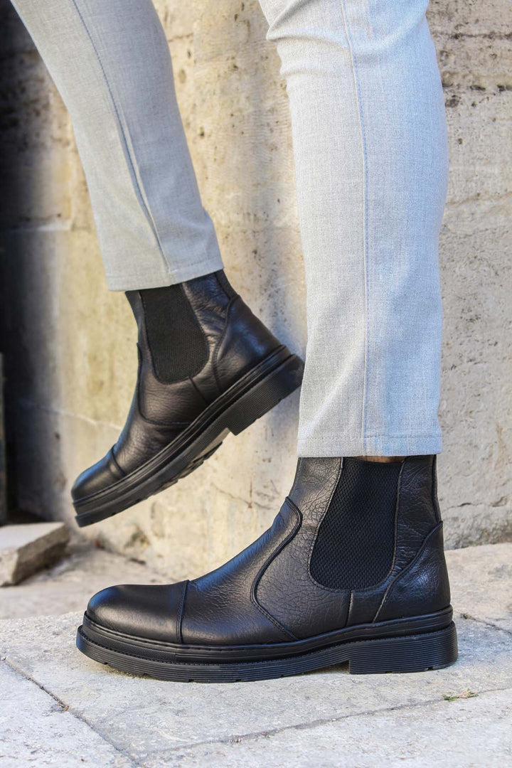 Botas Chelsea de Hombre de Piel Negra con Refuerzos Elásticos - Wessi