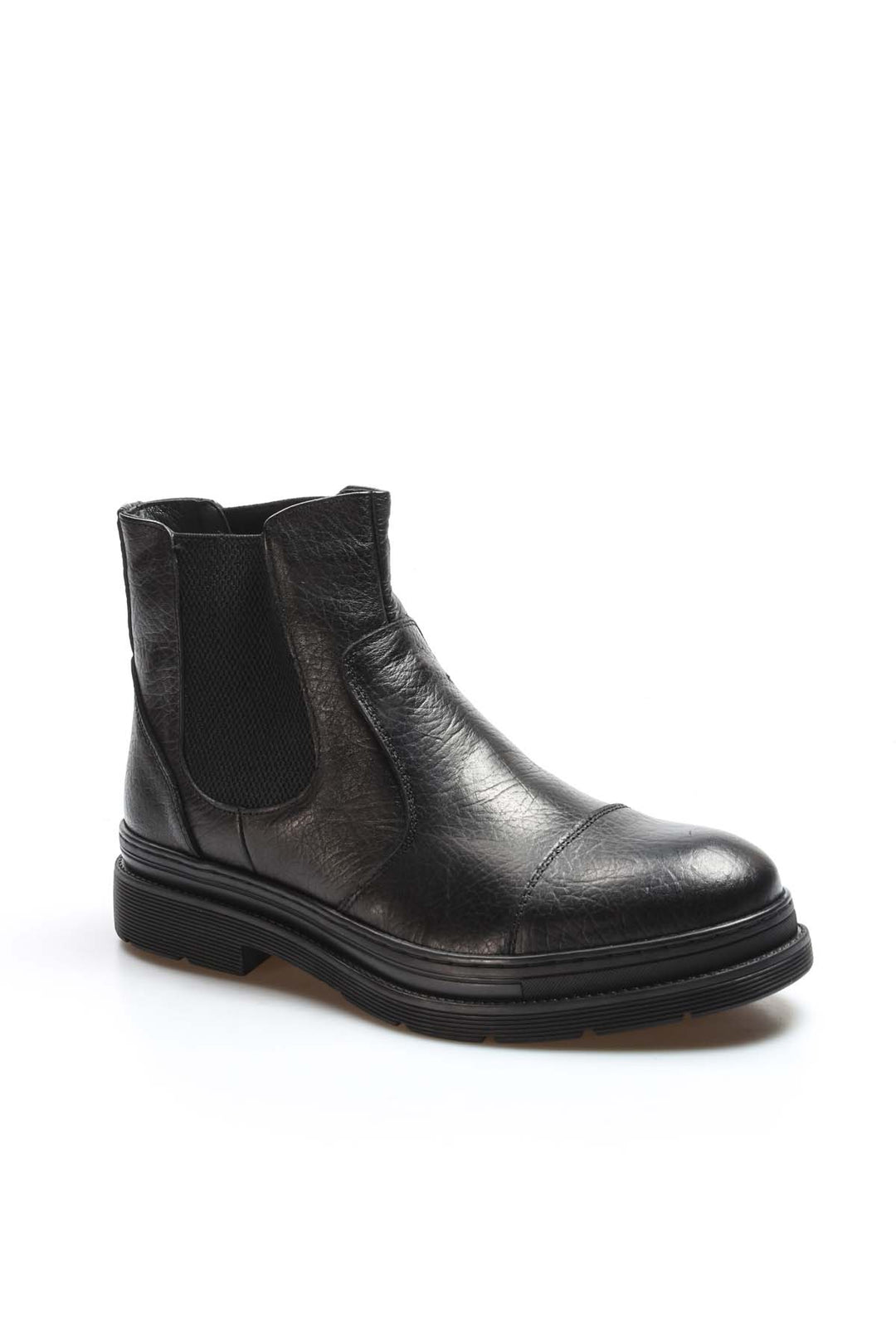 Men's Black Leather Chelsea Boots with Elastic Gussets - Wessi