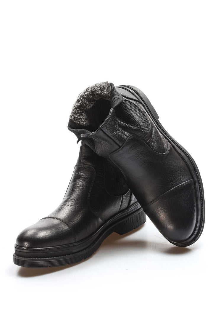 Men's Black Leather Chelsea Boots with Elastic Gussets - Wessi