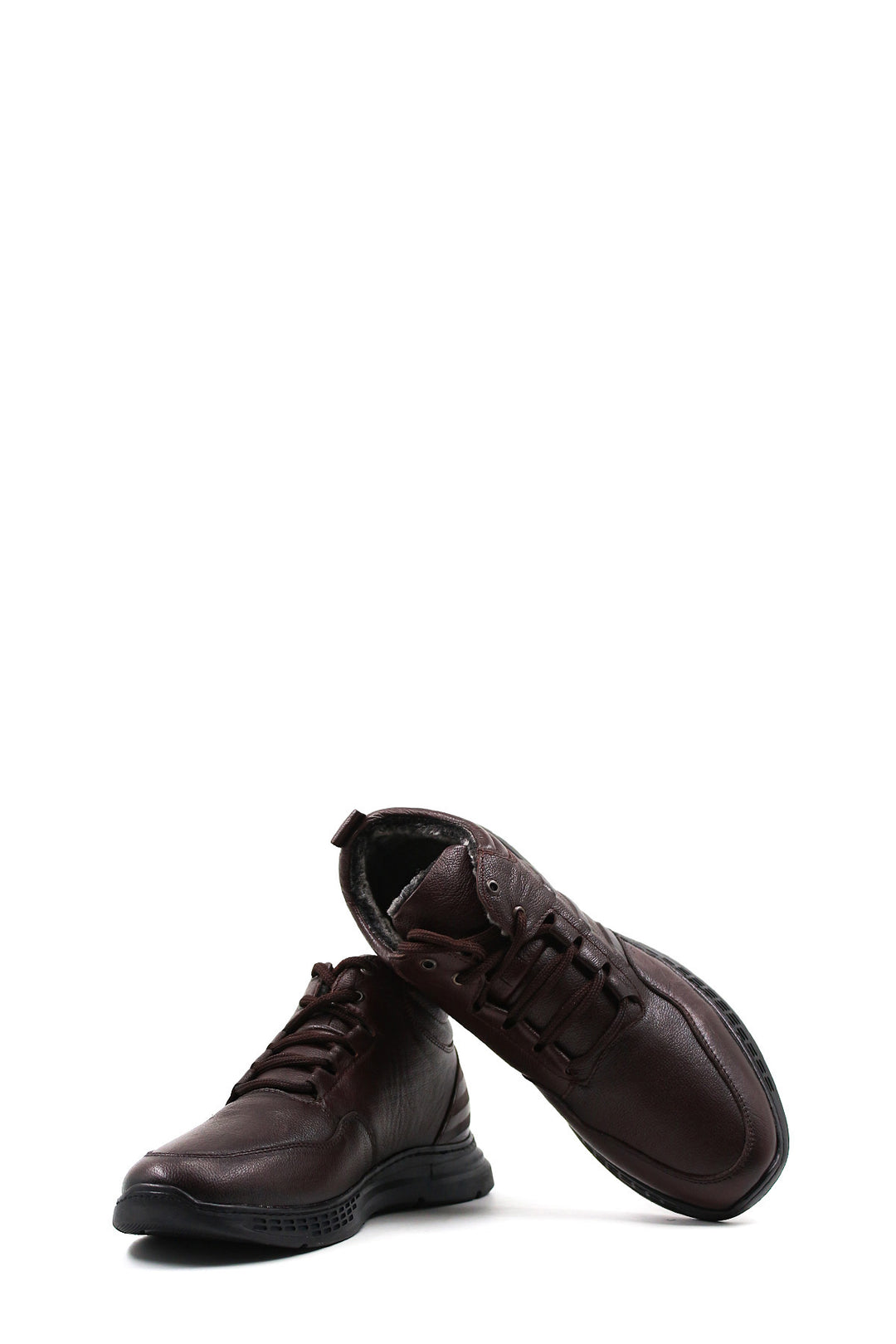 Men's Brown Leather Boots with Fur Lining Lace-Up Durable Sole - Wessi