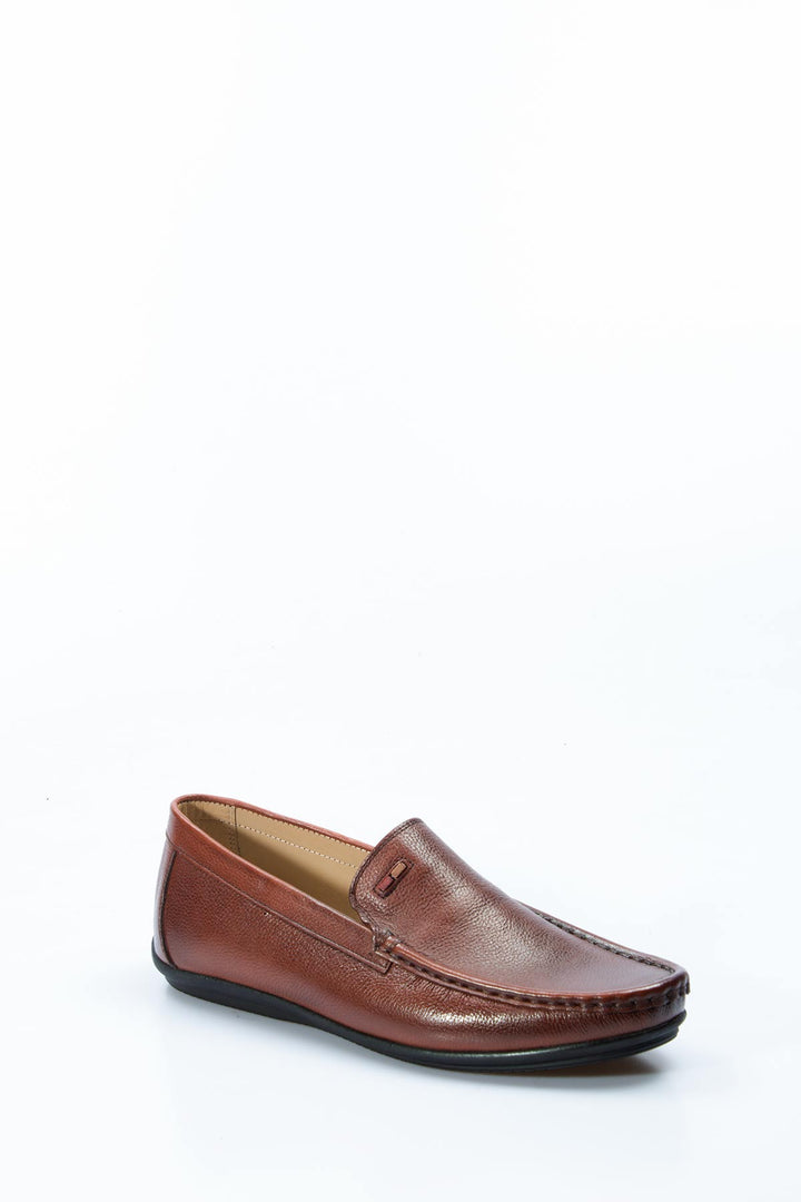 Men's Brown Leather Loafers with Subtle Stitching and Sleek Design - Wessi