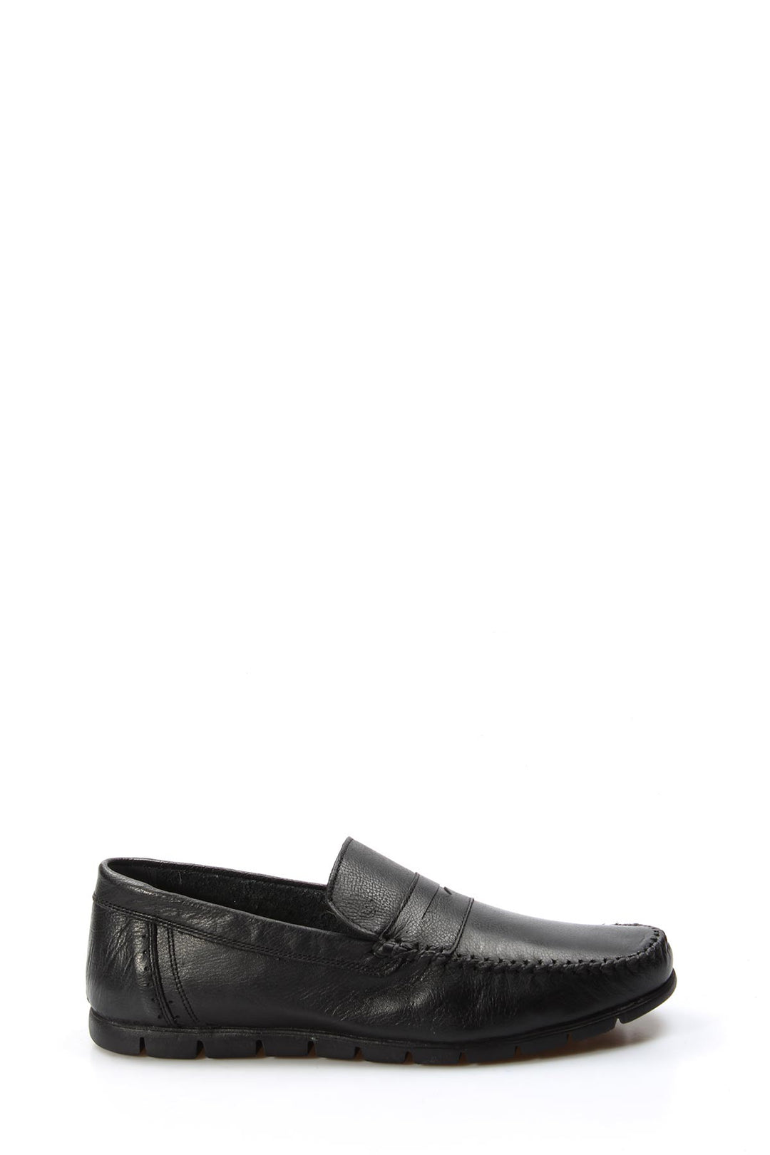 Men's Black Leather Loafers with Moc Toe Stitching - Wessi