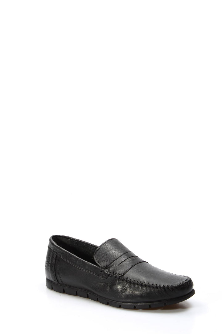 Men's Black Leather Loafers with Moc Toe Stitching - Wessi