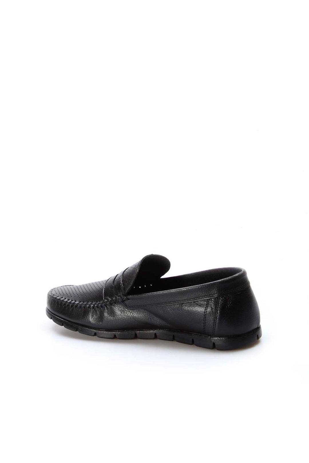 Men's Black Leather Perforated Loafers with Moc Toe - Wessi