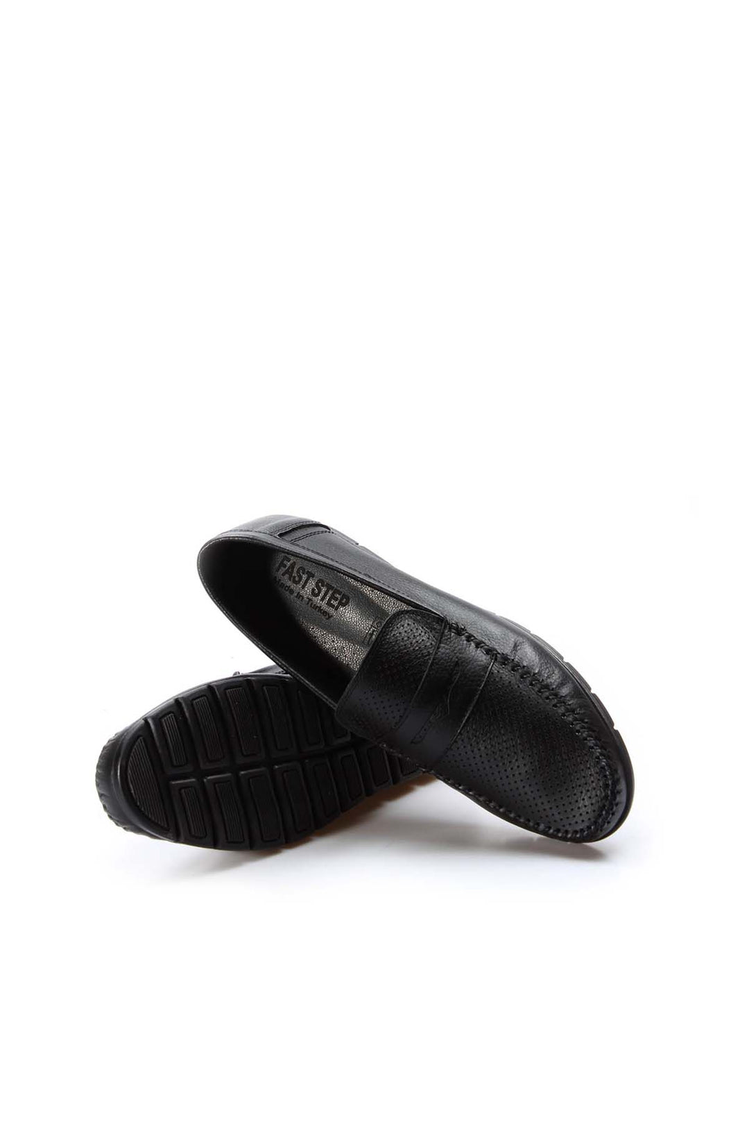 Men's Black Leather Perforated Loafers with Moc Toe - Wessi