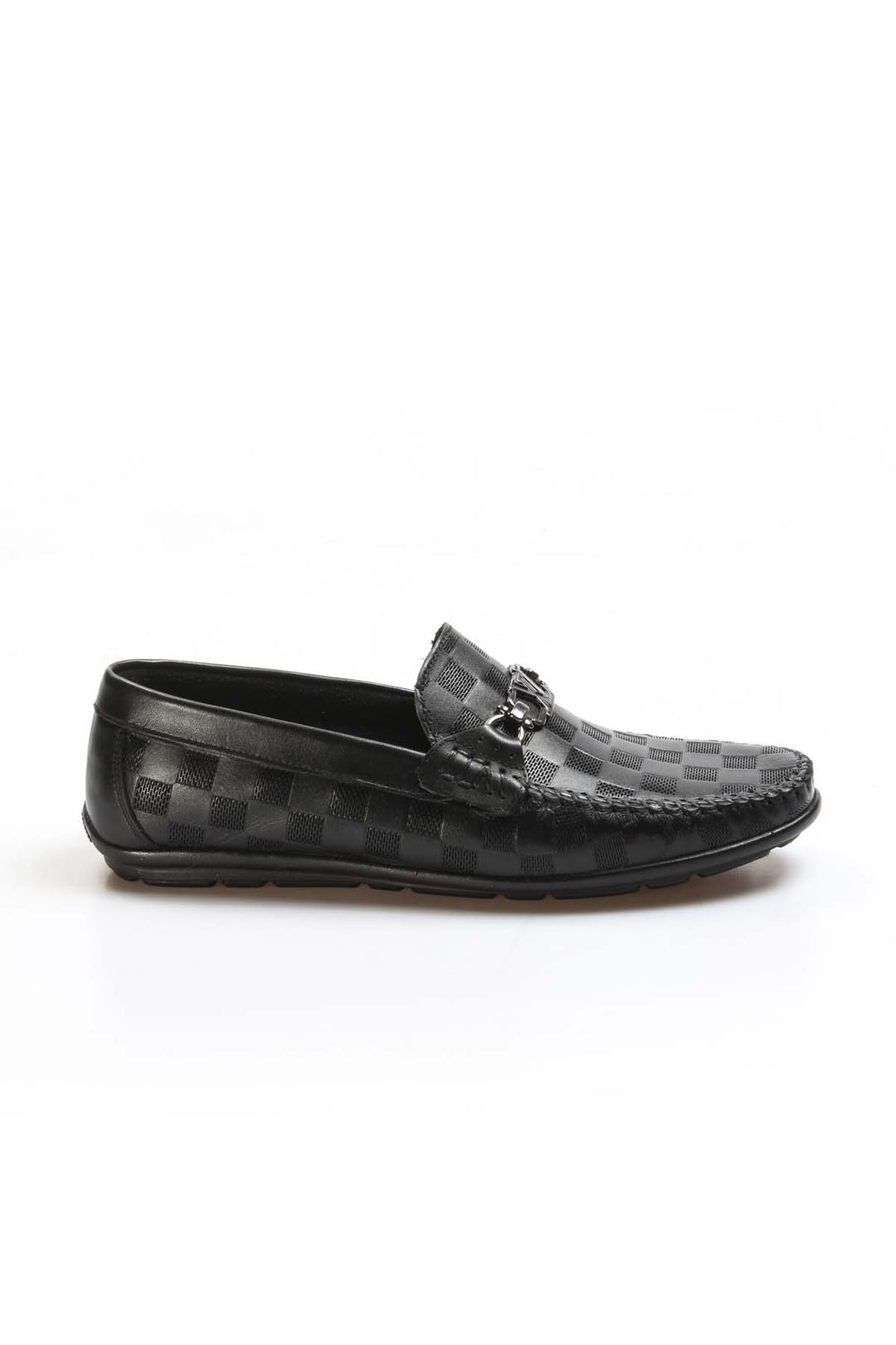 Black Checkered Leather Loafers Wessi