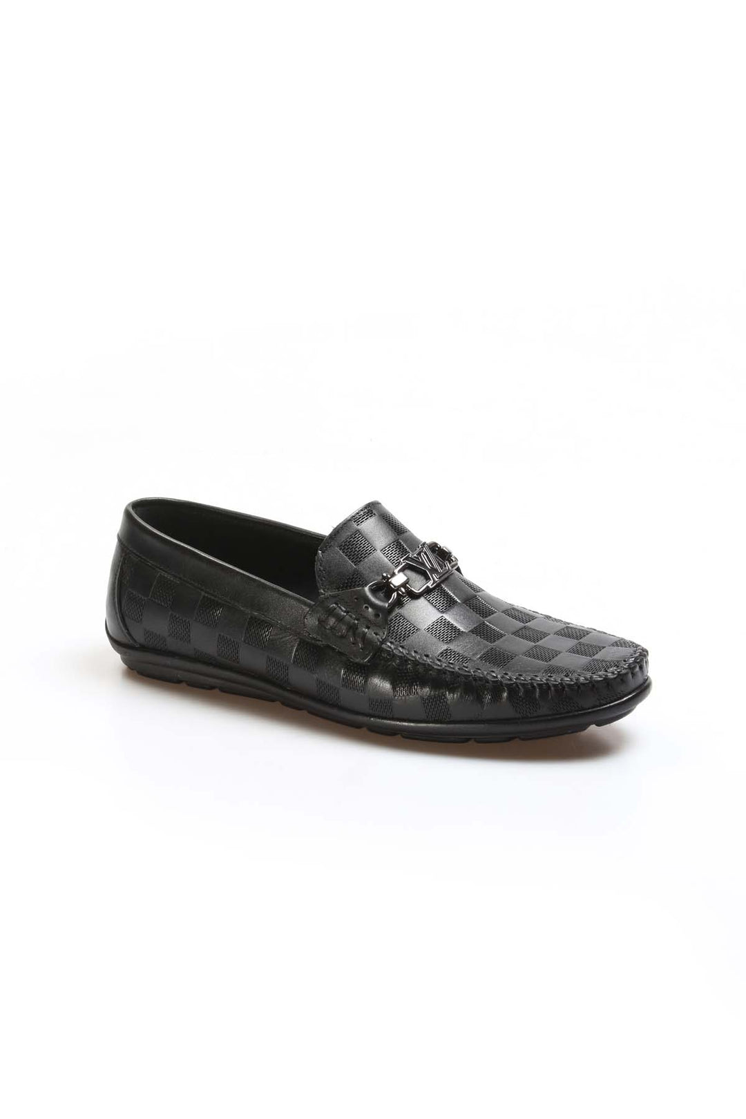 Black Checkered Leather Loafers Wessi