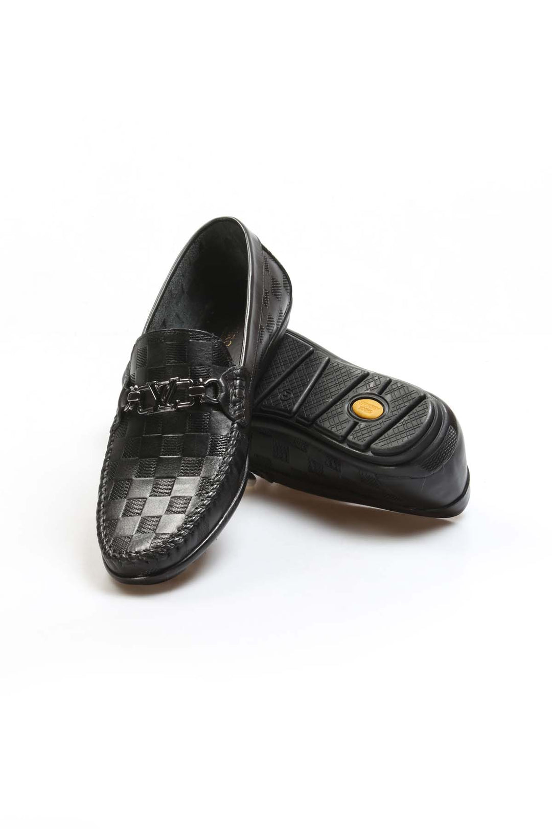 Black Checkered Leather Loafers Wessi