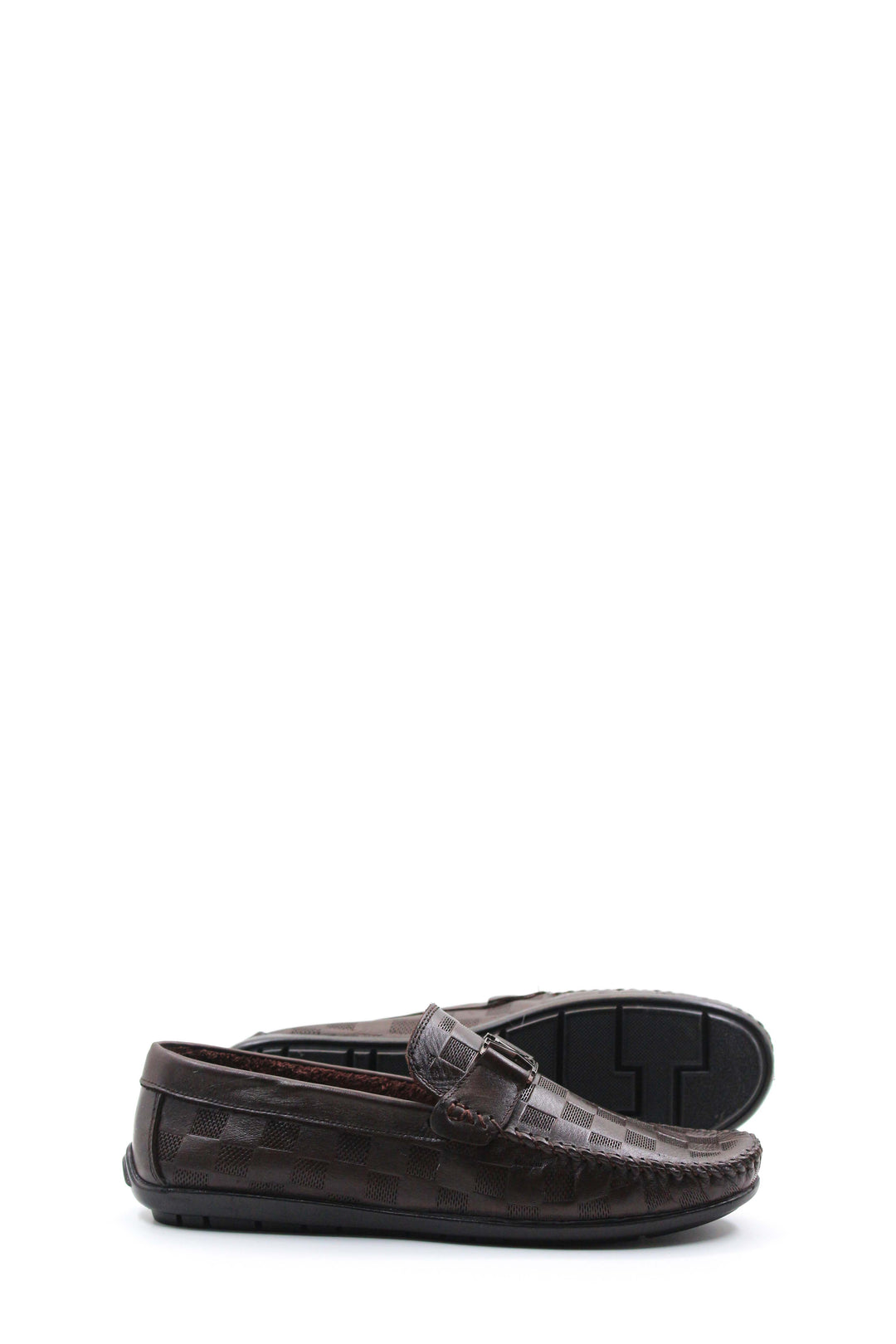 Brown Checkered Leather Moccasins Wessi