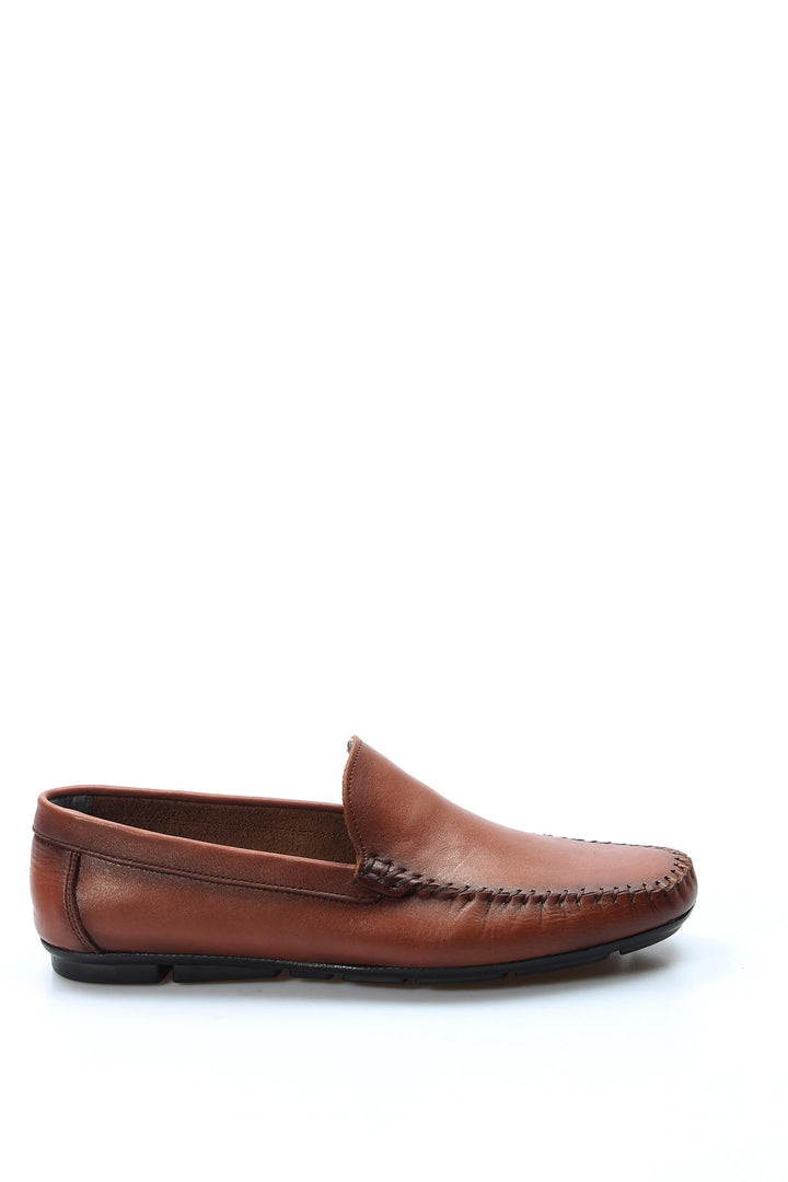 Men's Tan Leather Slip-On Loafers with Hand-Stitched Detailing - Wessi