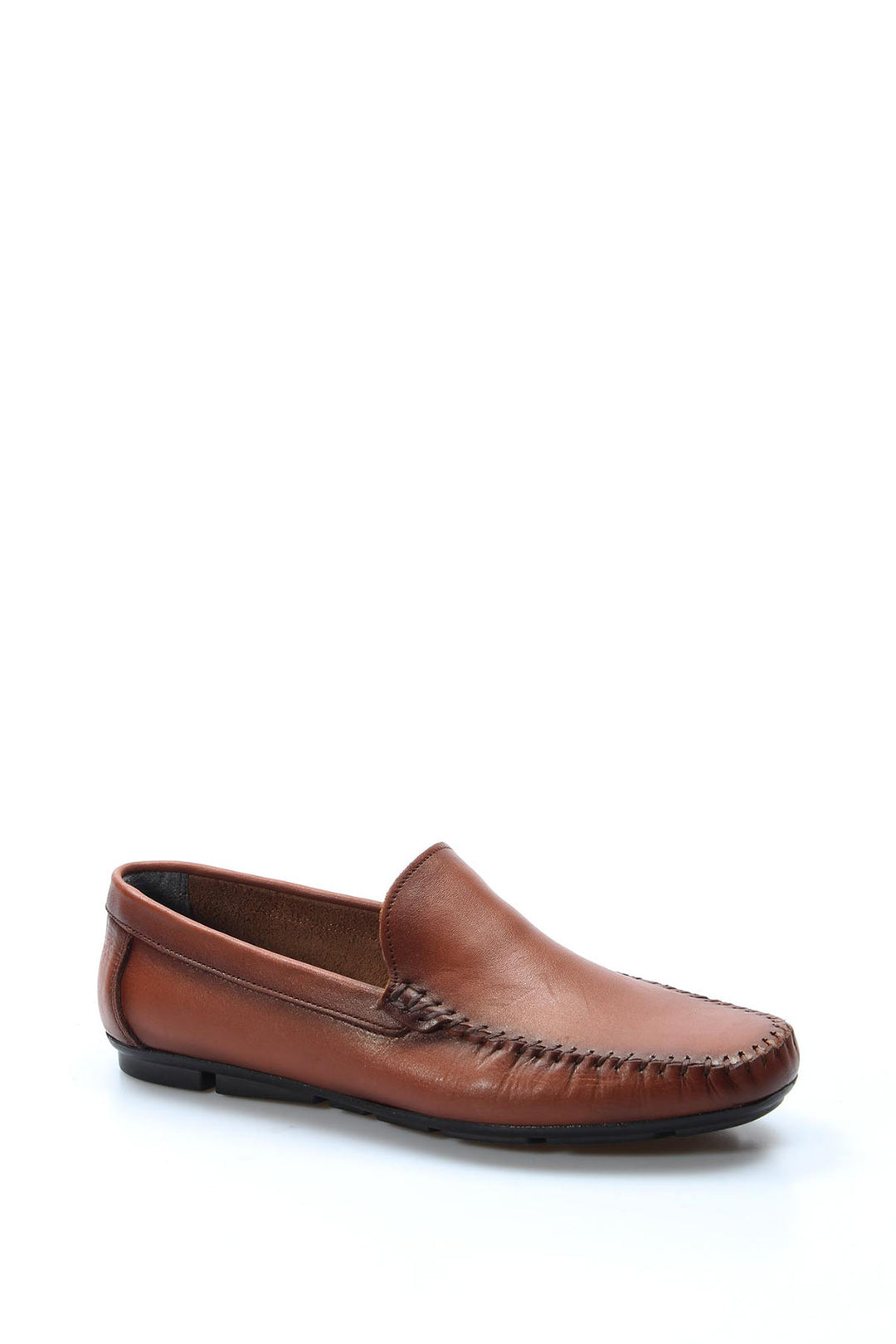 Men's Tan Leather Slip-On Loafers with Hand-Stitched Detailing - Wessi