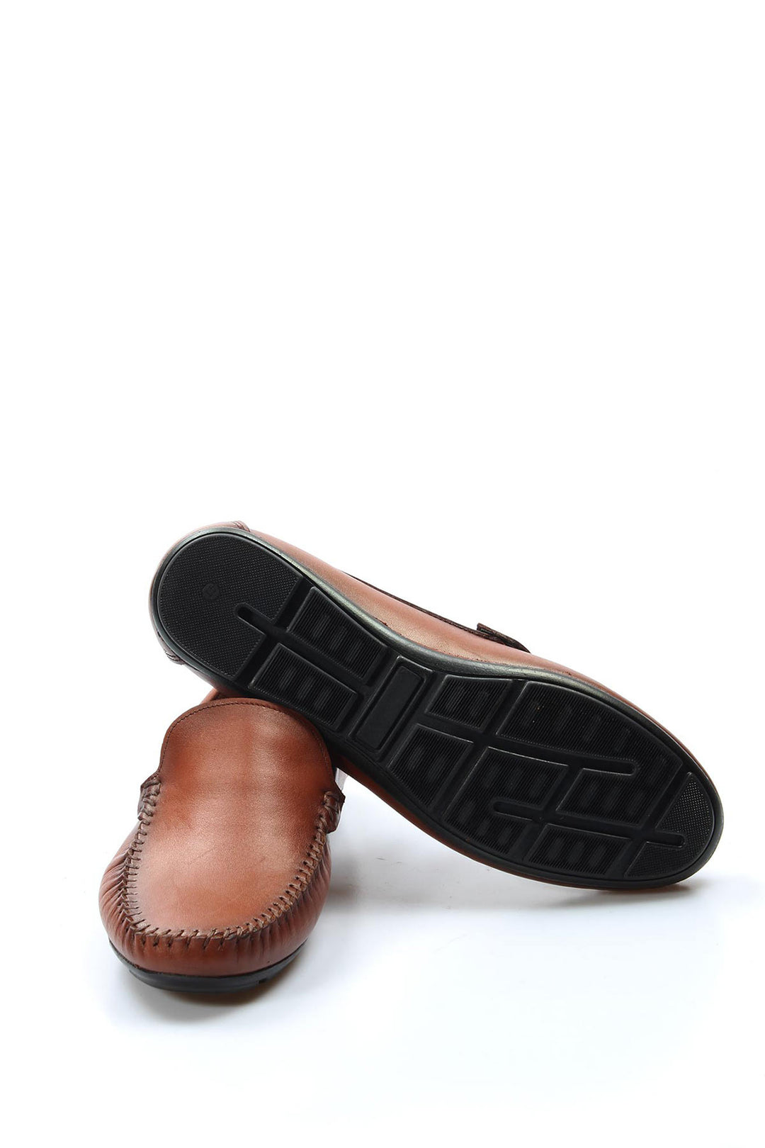 Men's Tan Leather Slip-On Loafers with Hand-Stitched Detailing - Wessi