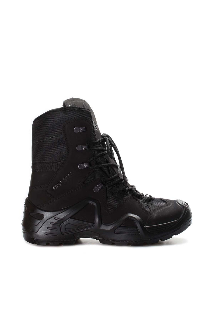 Men's Black Tactical Lace-Up Boots with Reinforced Toe and High Ankle Support - Wessi