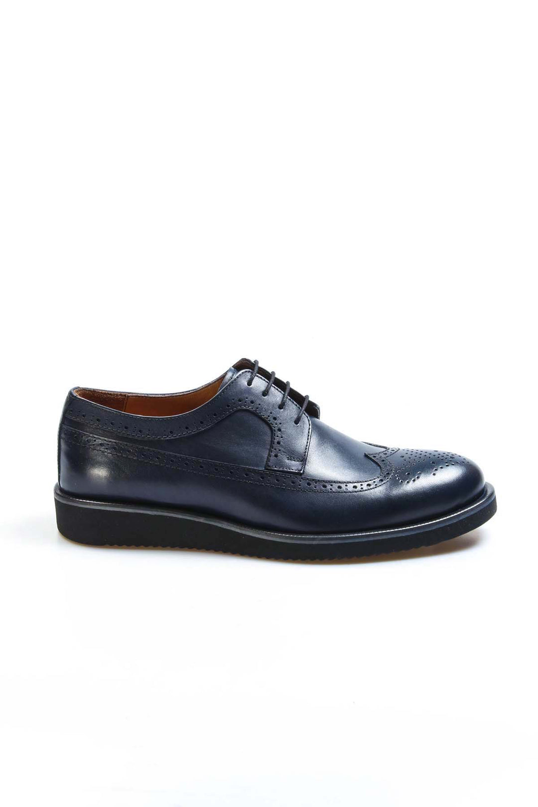 Scarpe eleganti brogue da uomo in pelle blu scuro con suola in gomma - Wessi