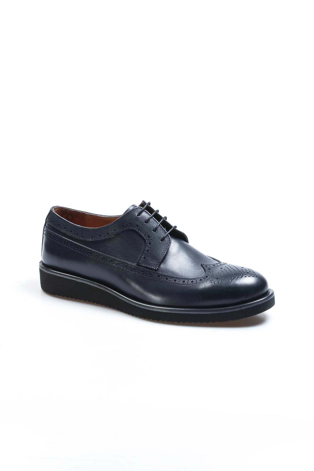 Scarpe eleganti brogue da uomo in pelle blu scuro con suola in gomma - Wessi