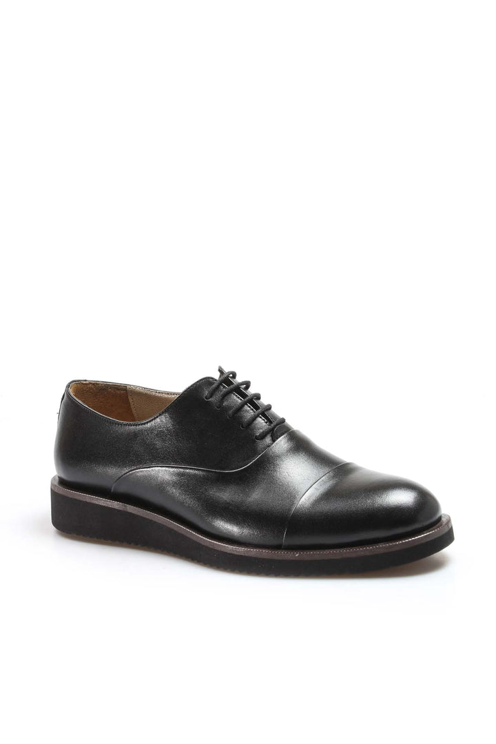 Men's Black Leather Oxford Shoes with Cushioned Sole and Matte Finish - Wessi