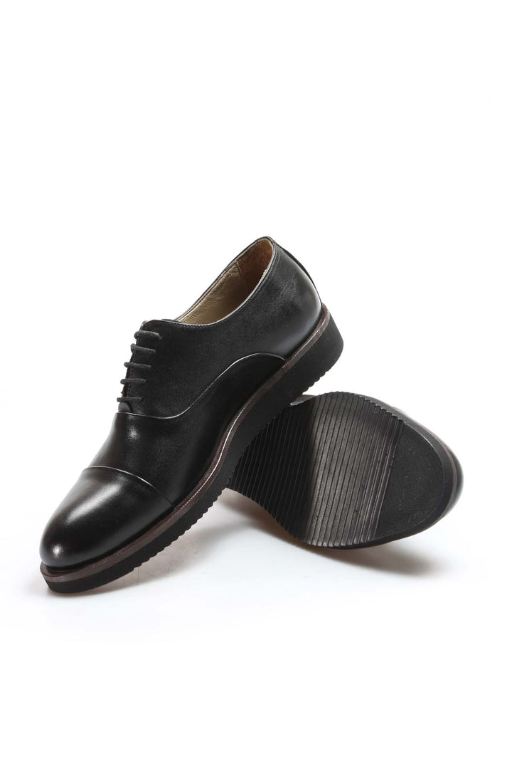 Men's Black Leather Oxford Shoes with Cushioned Sole and Matte Finish - Wessi