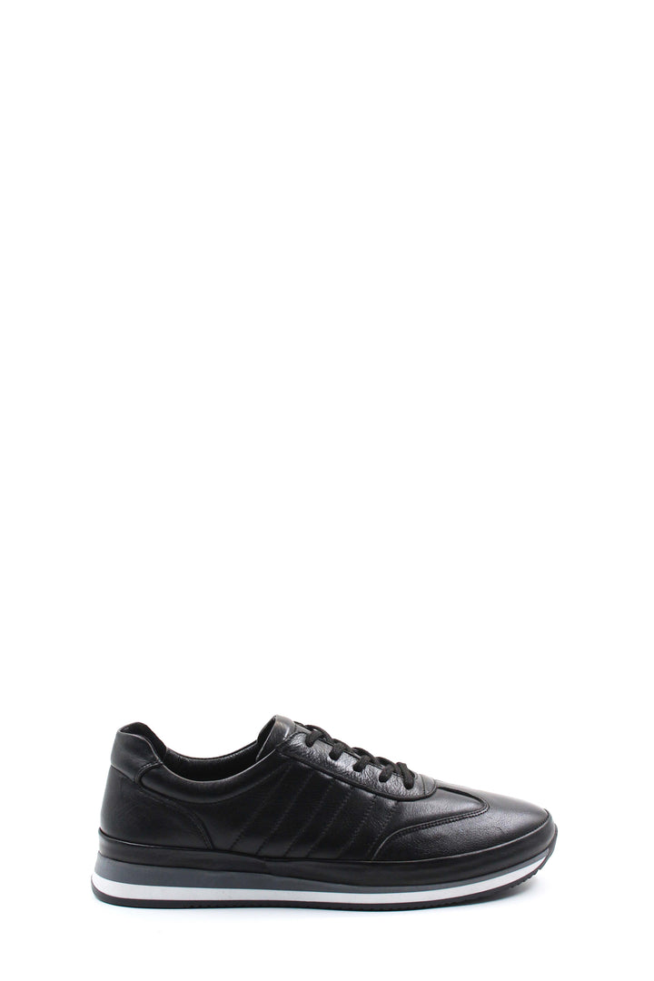 Men's Black Leather Athletic Sneakers-Wessi