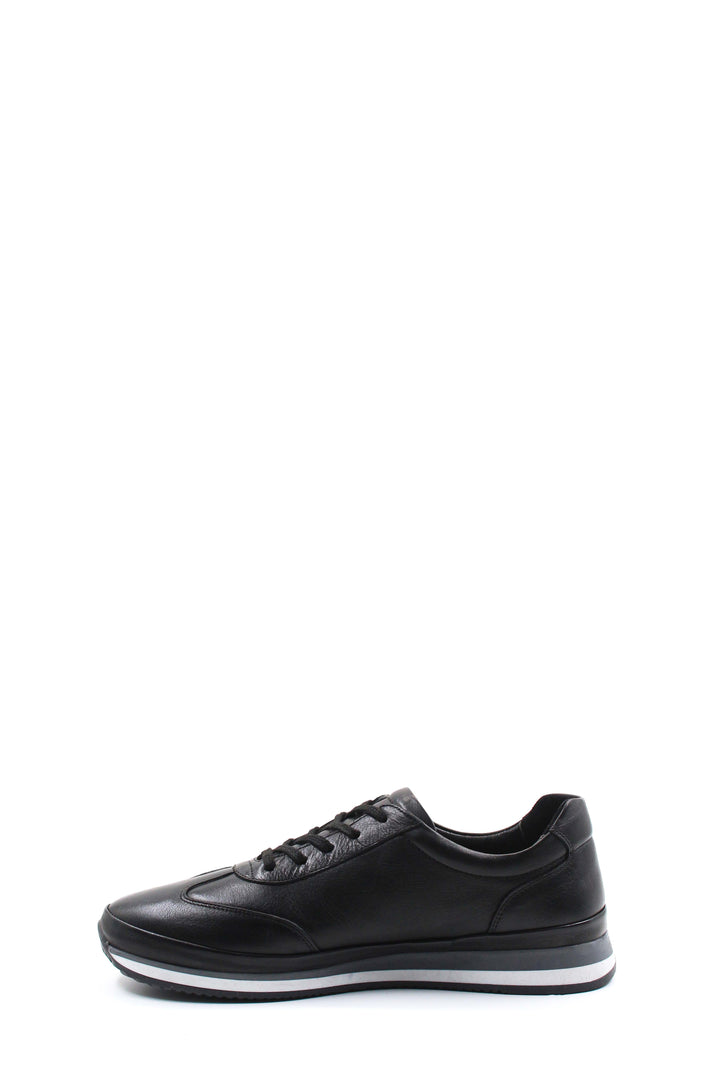 Men's Black Leather Athletic Sneakers-Wessi