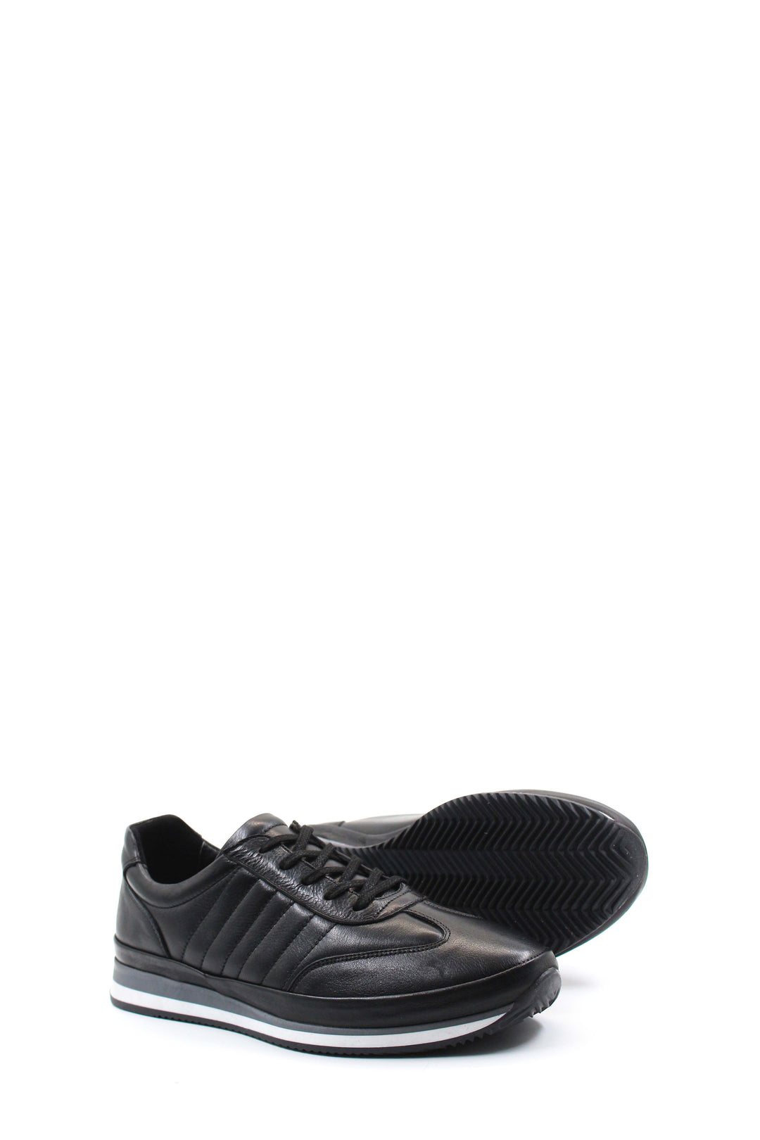 Men's Black Leather Athletic Sneakers-Wessi