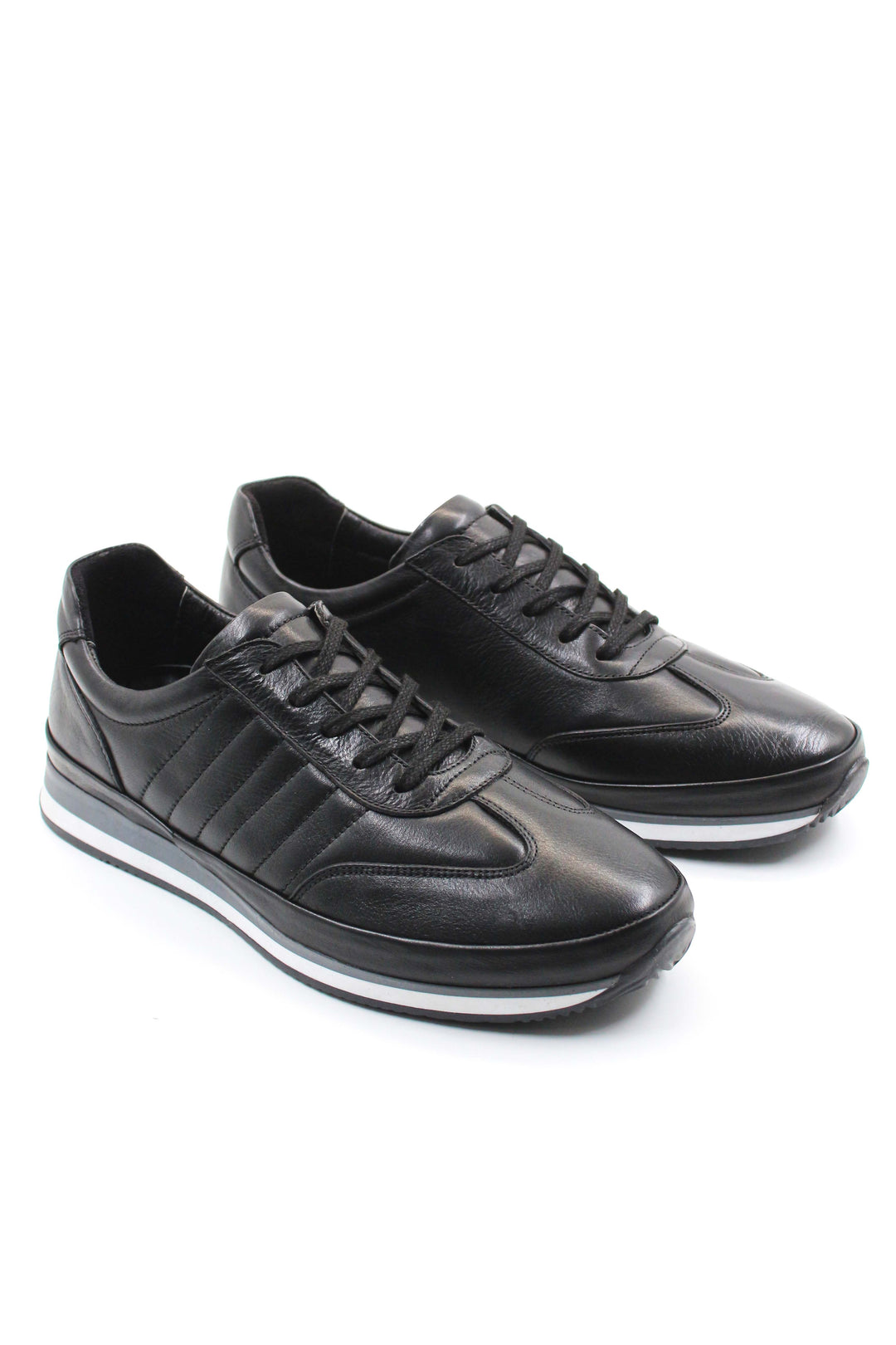 Men's Black Leather Athletic Sneakers-Wessi