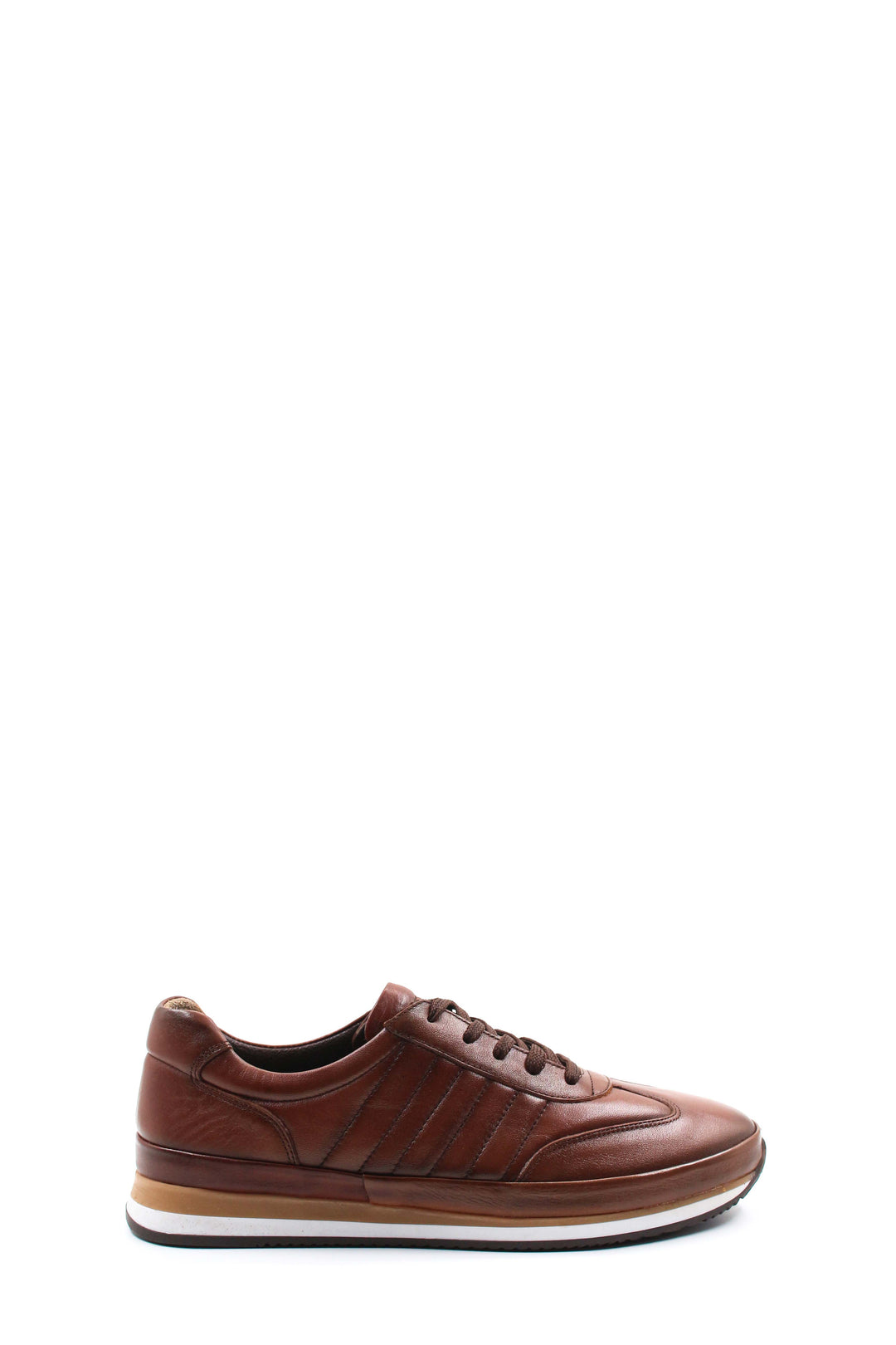 Men's Brown Leather Athletic Sneakers-Wessi