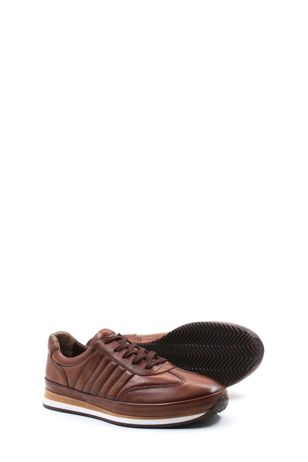 Men's Brown Leather Athletic Sneakers-Wessi