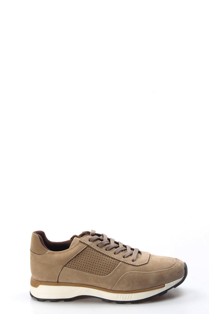 Men's Beige Suede Sneakers with Perforated Side Panel - Wessi