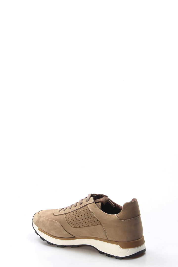 Men's Beige Suede Sneakers with Perforated Side Panel - Wessi