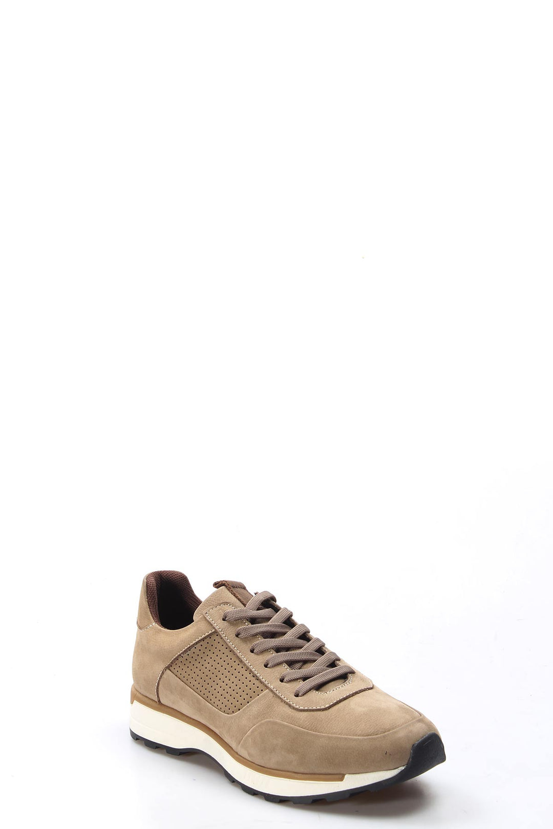 Men's Beige Suede Sneakers with Perforated Side Panel - Wessi