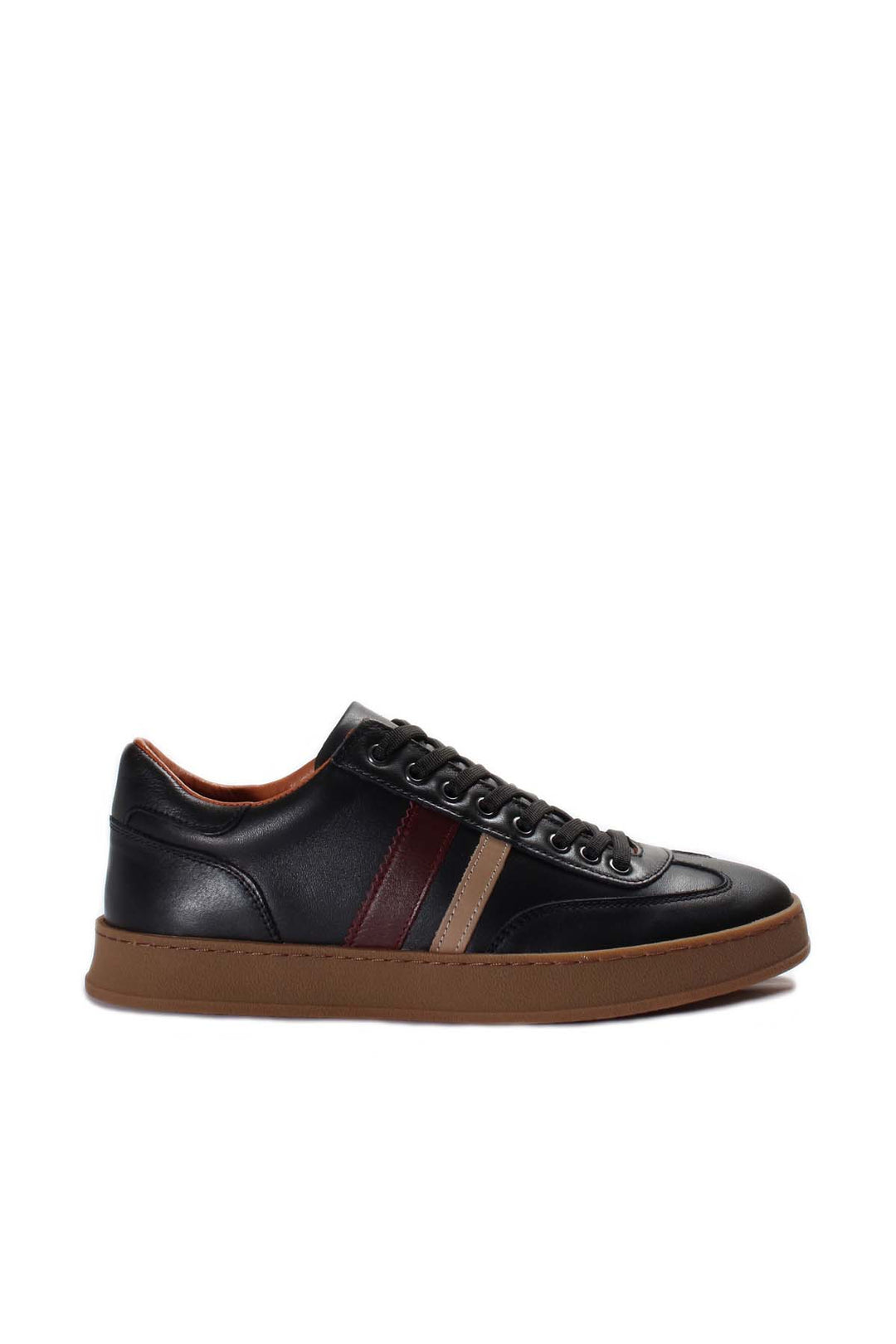 Men's Black Leather Stripe Sneakers-Wessi