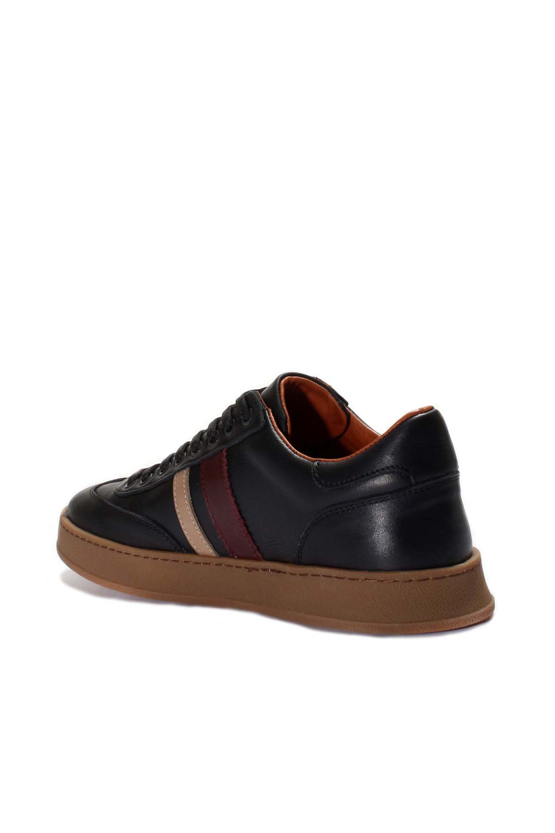 Men's Black Leather Stripe Sneakers-Wessi