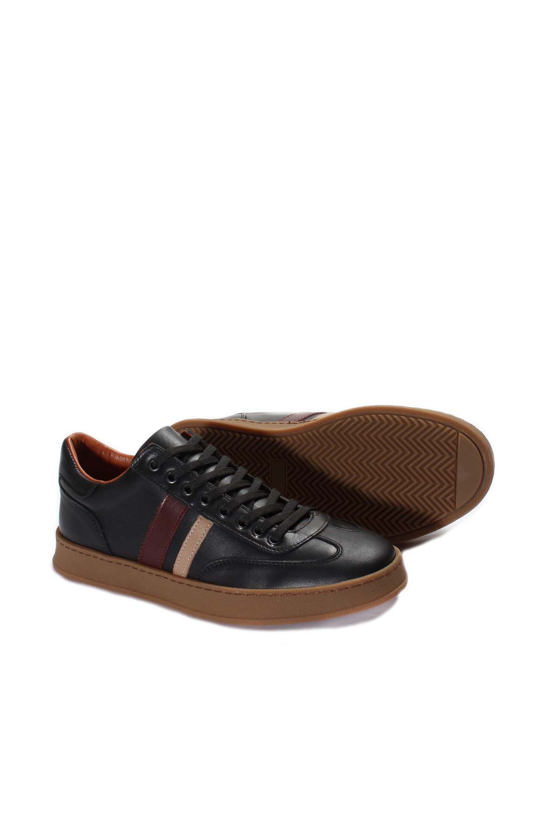 Men's Black Leather Stripe Sneakers-Wessi