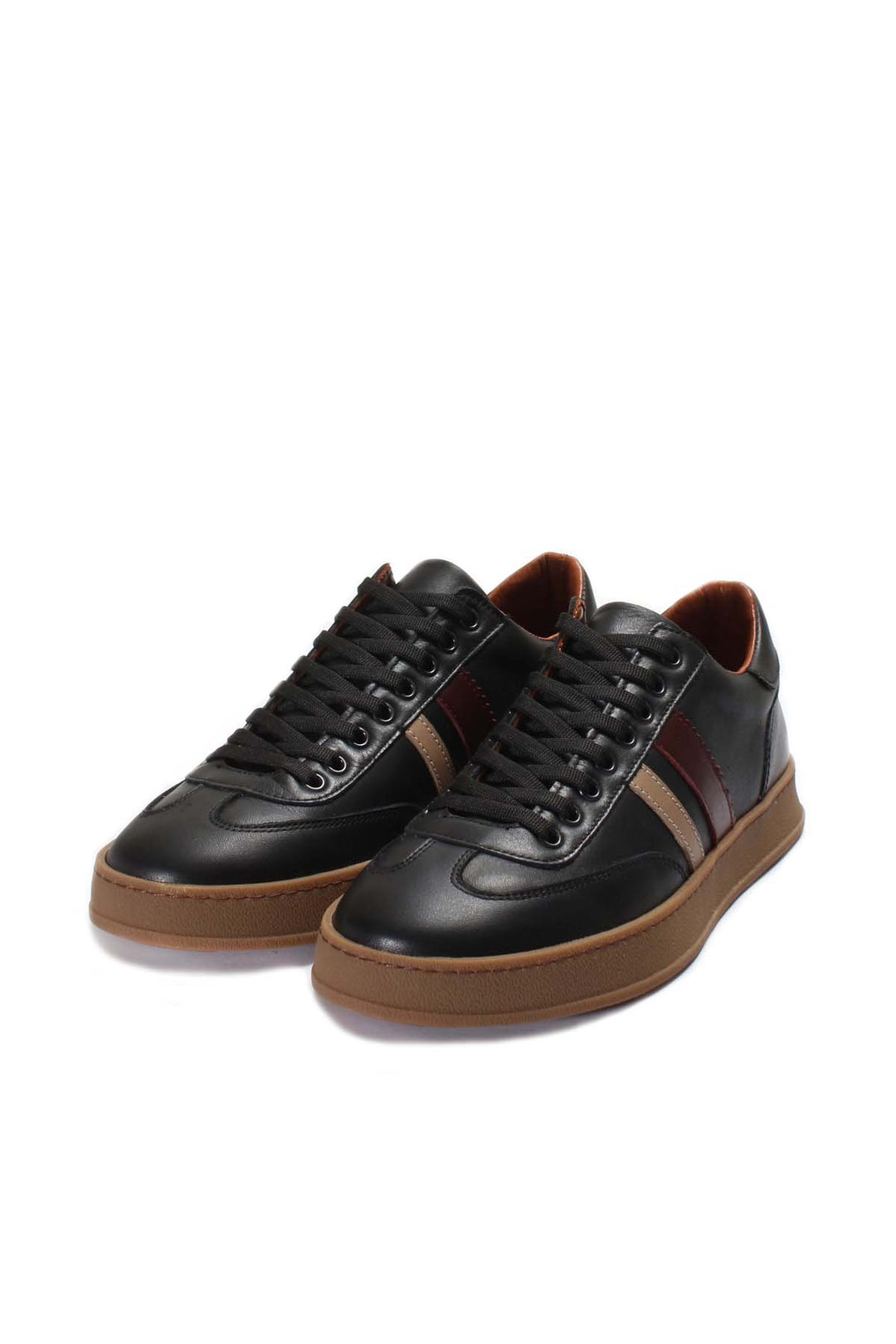 Men's Black Leather Stripe Sneakers-Wessi