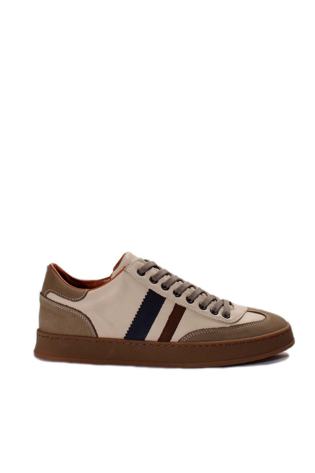 Men's Beige and Taupe Sneakers with Navy and Brown Accents - Wessi