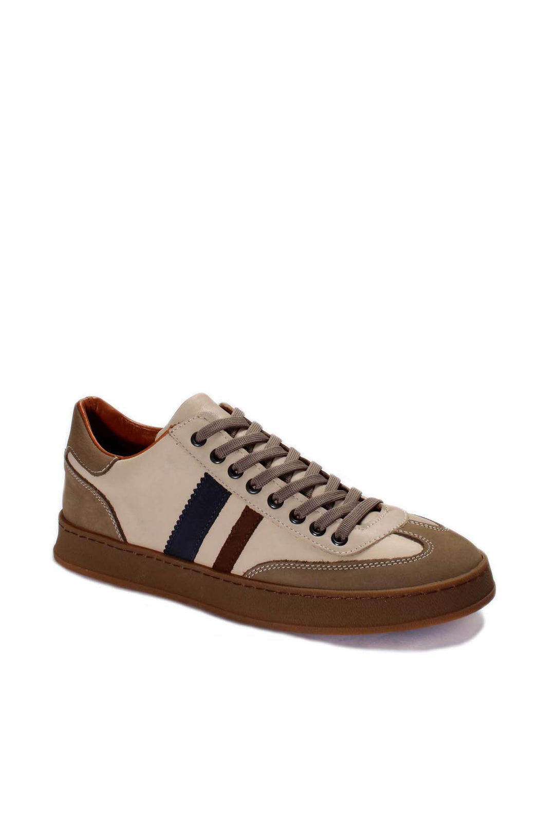 Men's Beige and Taupe Sneakers with Navy and Brown Accents - Wessi