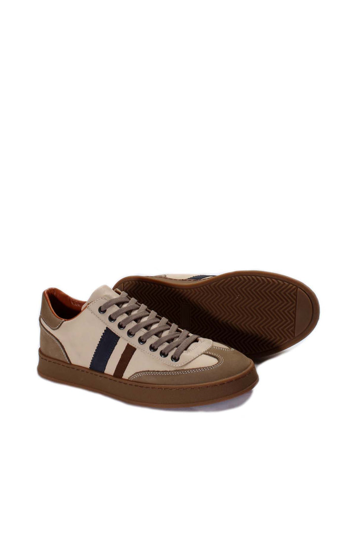 Men's Beige and Taupe Sneakers with Navy and Brown Accents - Wessi