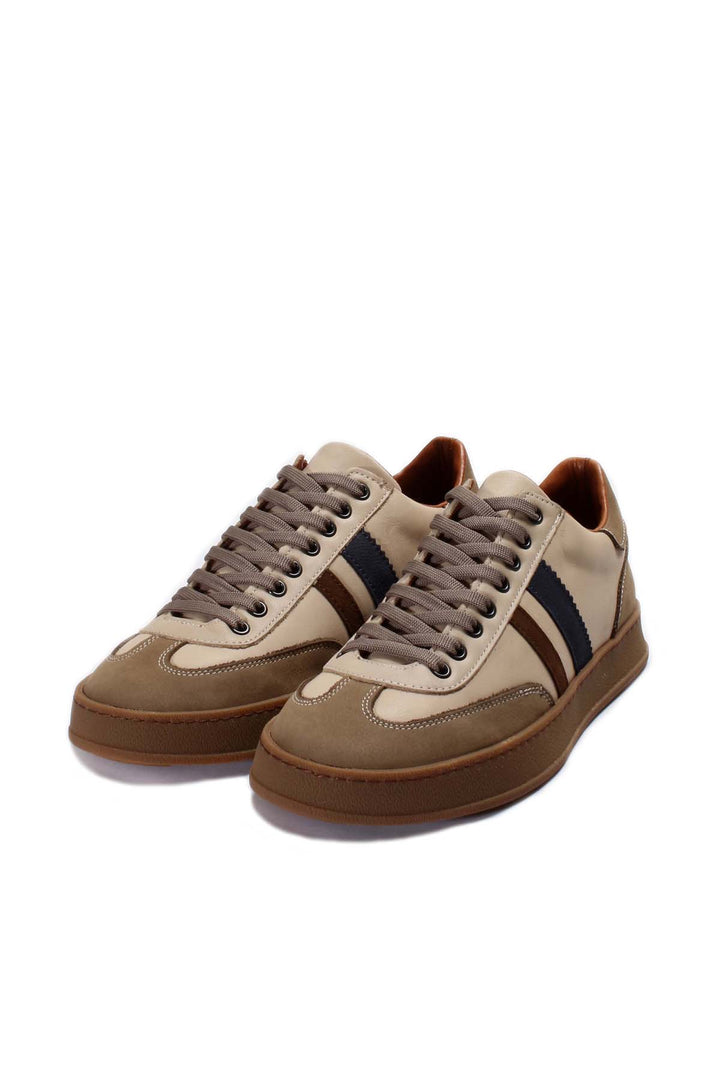 Men's Beige and Taupe Sneakers with Navy and Brown Accents - Wessi