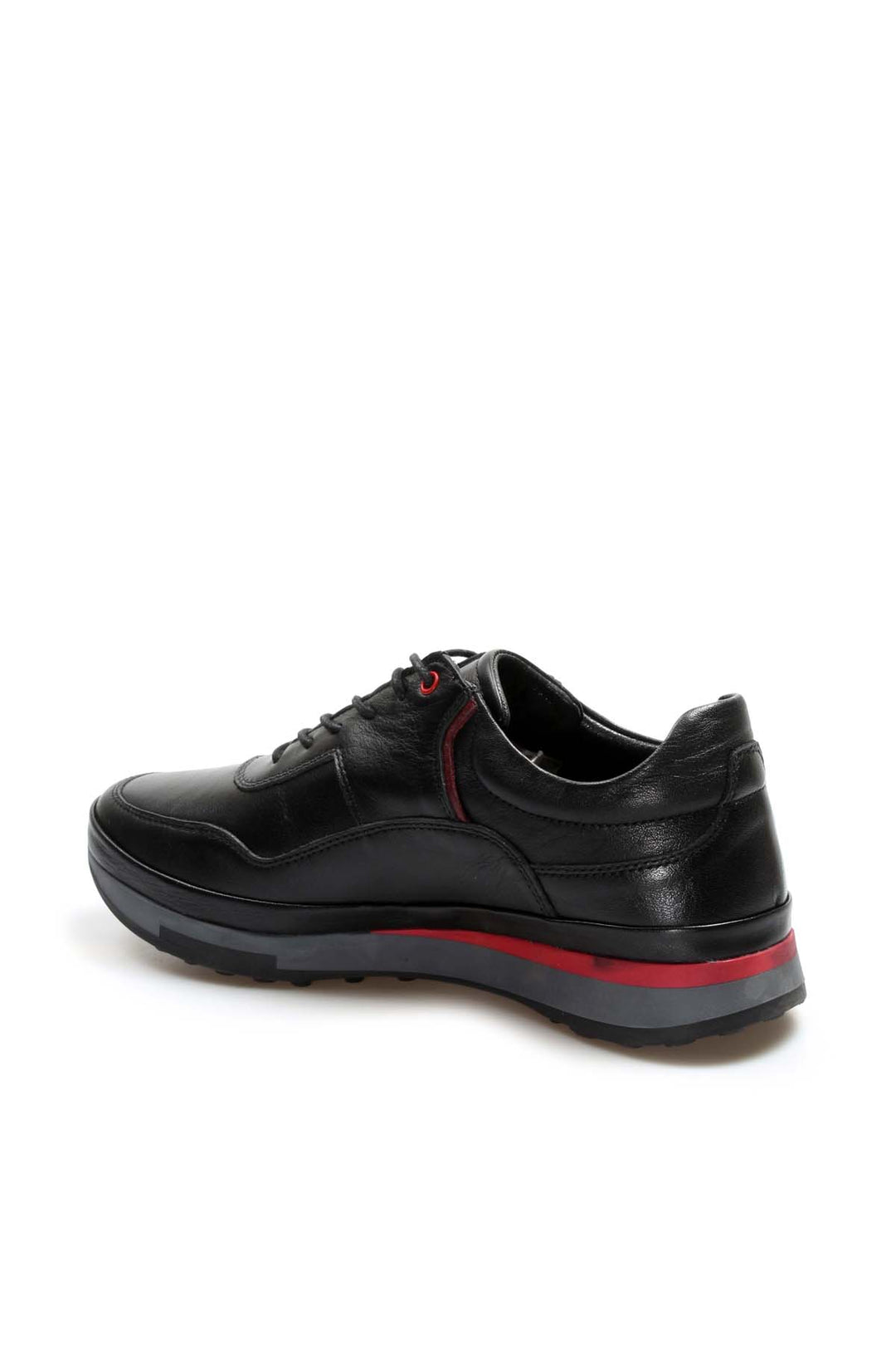 Men's Black Leather Sneakers with Red Stripe Accent - Wessi