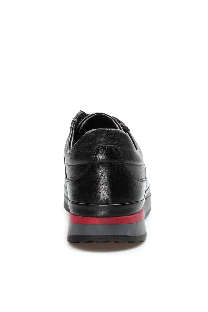 Men's Black Leather Sneakers with Red Stripe Accent - Wessi