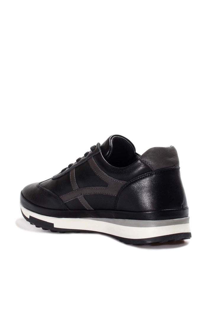 Men's Black and Gray Leather Running Shoes-Wessi