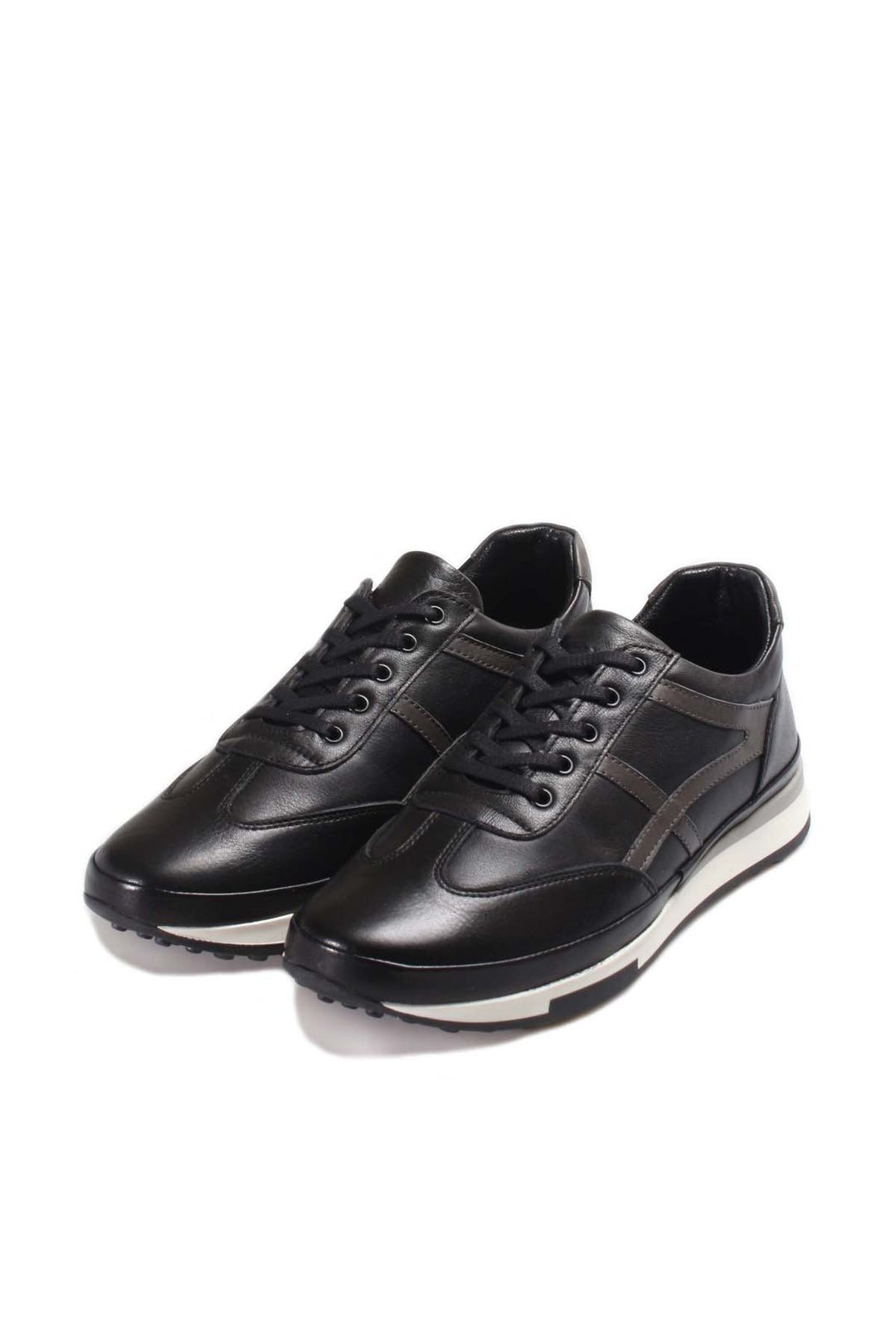 Men's Black and Gray Leather Running Shoes-Wessi