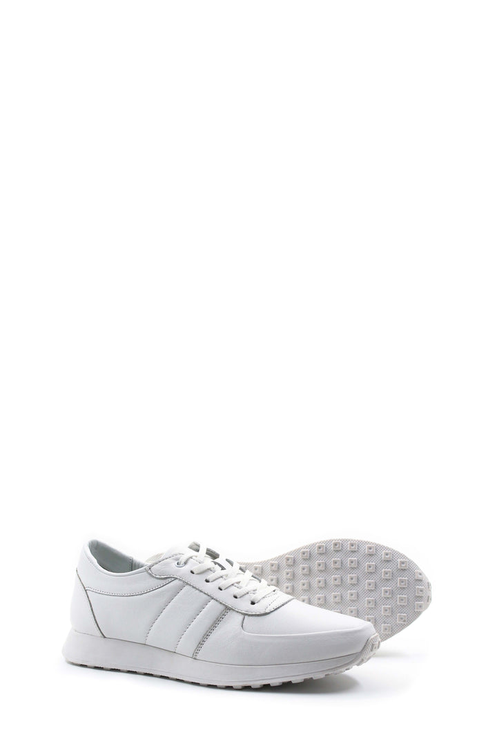 Men's All-White Leather Sneakers with Low-Top Design - Wessi