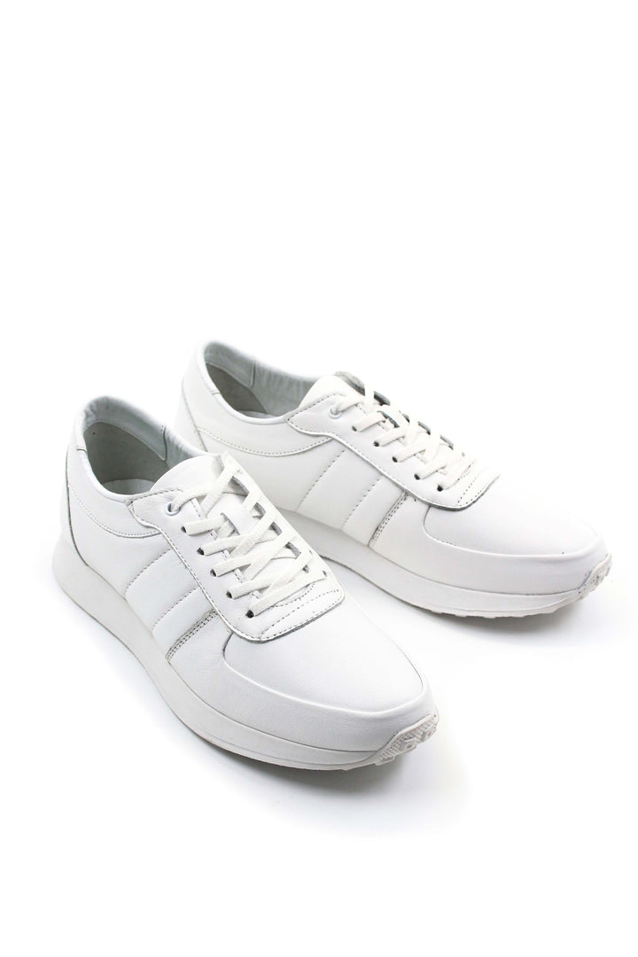 Men's All-White Leather Sneakers with Low-Top Design - Wessi