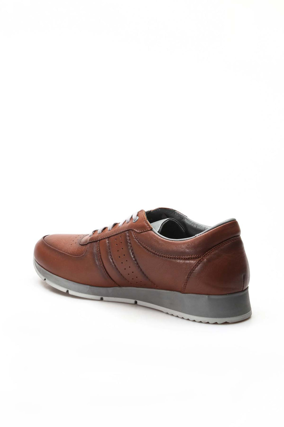 Men's Brown Leather Sneakers with Gray Accents and Contrast Sole - Wessi