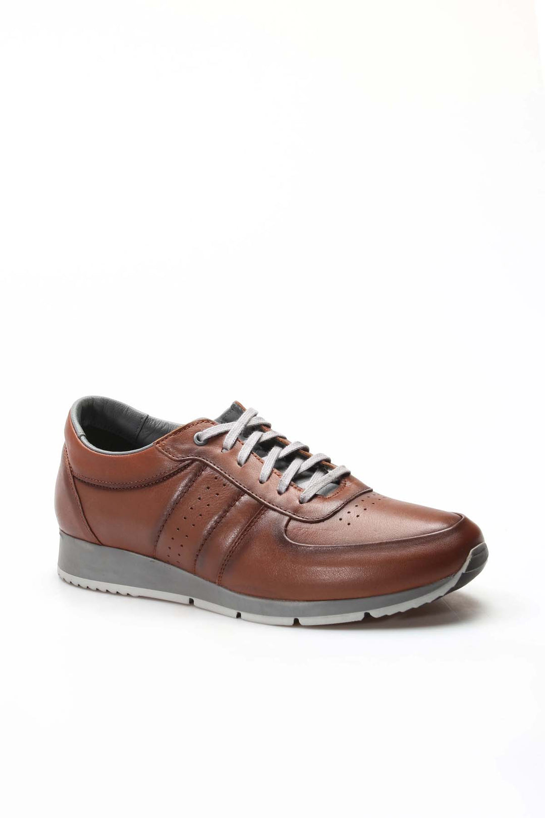 Men's Brown Leather Sneakers with Gray Accents and Contrast Sole - Wessi