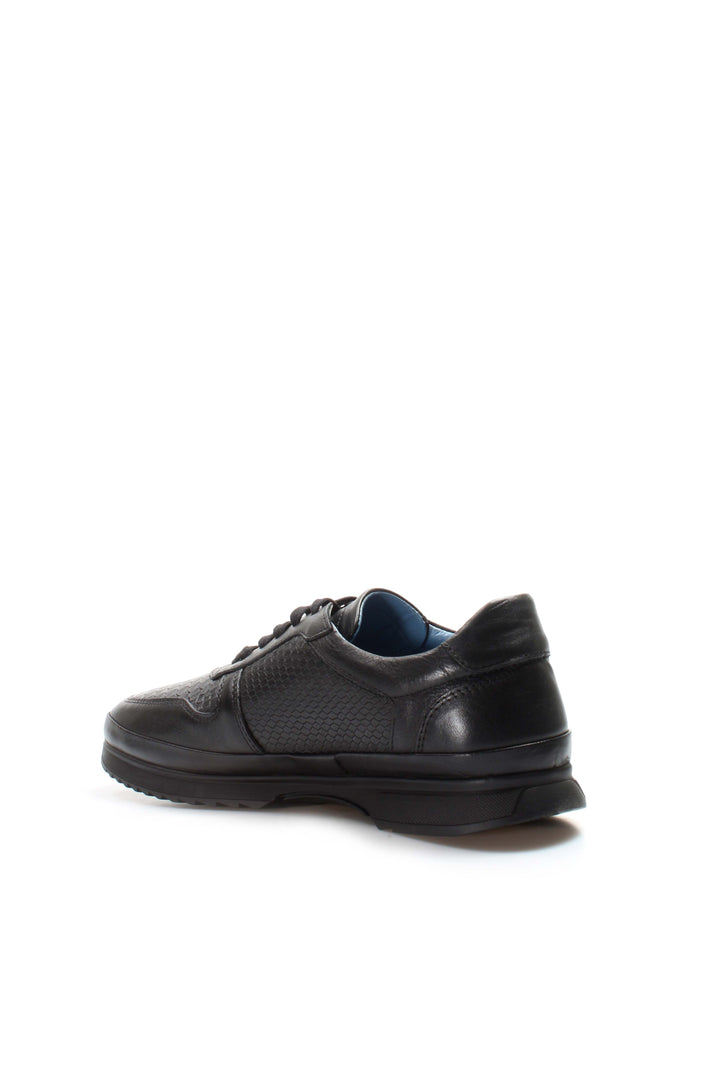 Men's Black Leather Textured Sneakers-Wessi