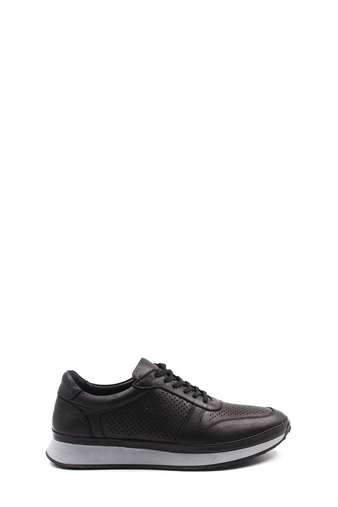 Men's Black Perforated Leather Sneakers-Wessi